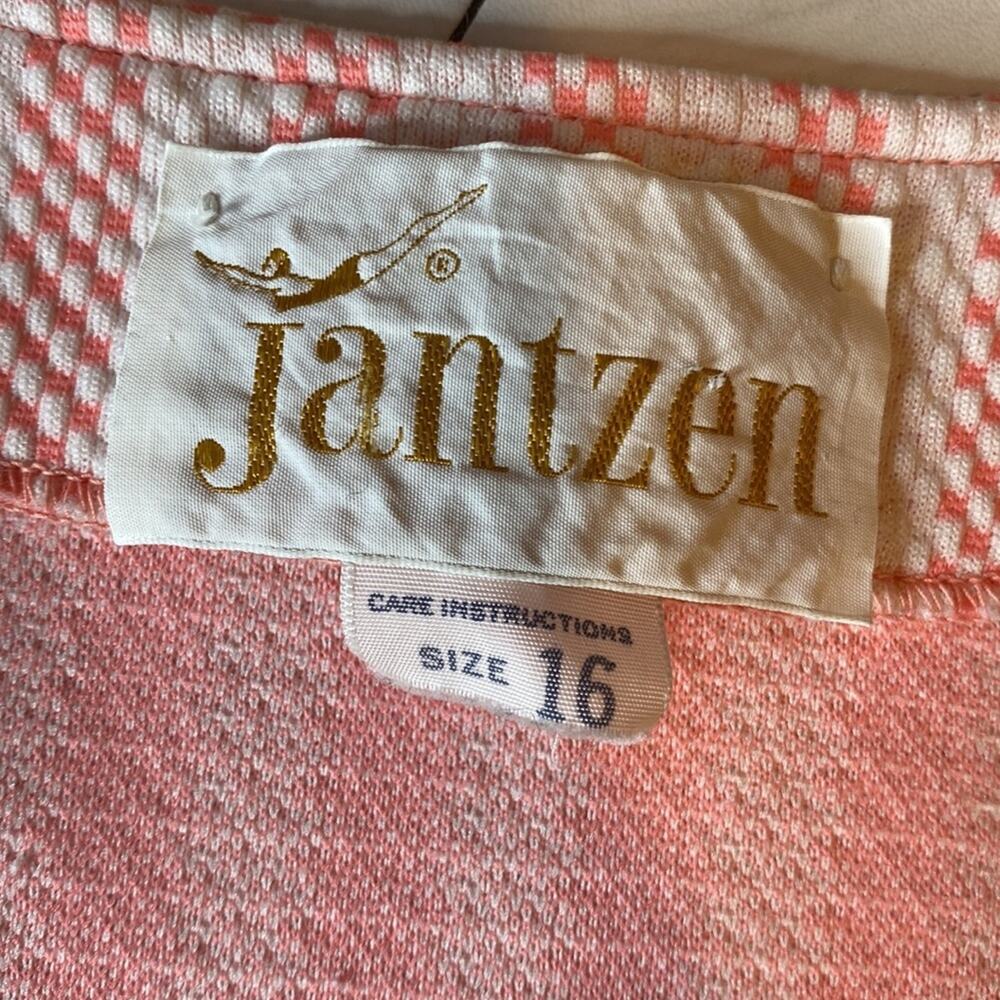 Jantzen Vintage Pink Striped Button Up Knit Golf Vest 70's Size 16 - Picture 8 of 9